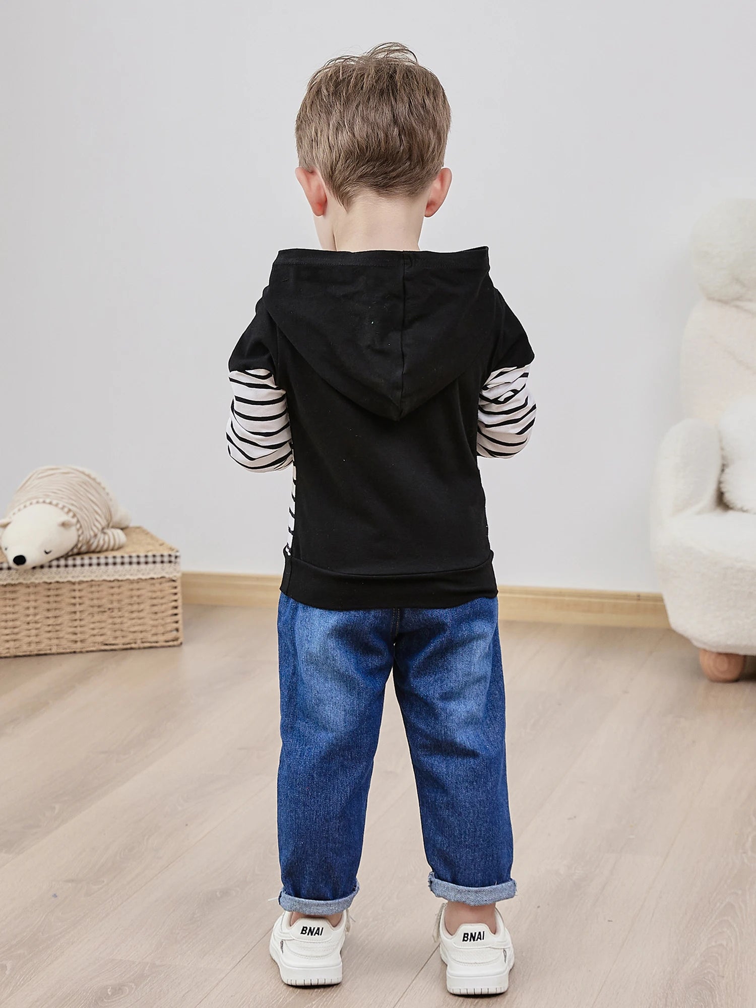 Baby Boy Clothes, Long Sleeve Printing Hoodie With Jeans Pants Outfits Set Little Boy Ripped Jeans, Hooded Sweatshirt