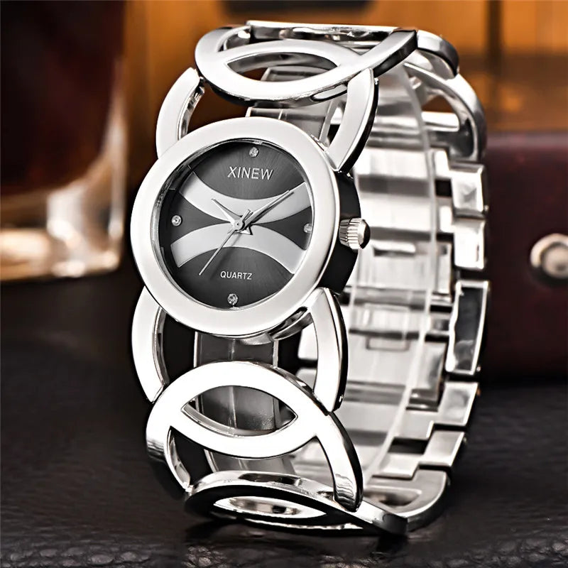 Women Big Brand Original XINEW 6438 Watches Ladies Casual Golden Luxury Quartz Bracelets Watch Relogios Feminino Fashions 2024