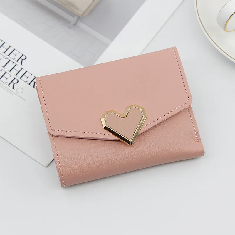 Korean version women wallet short heart-shaped three fold women's wallet multi card slot card bag zero wallet  purses for women