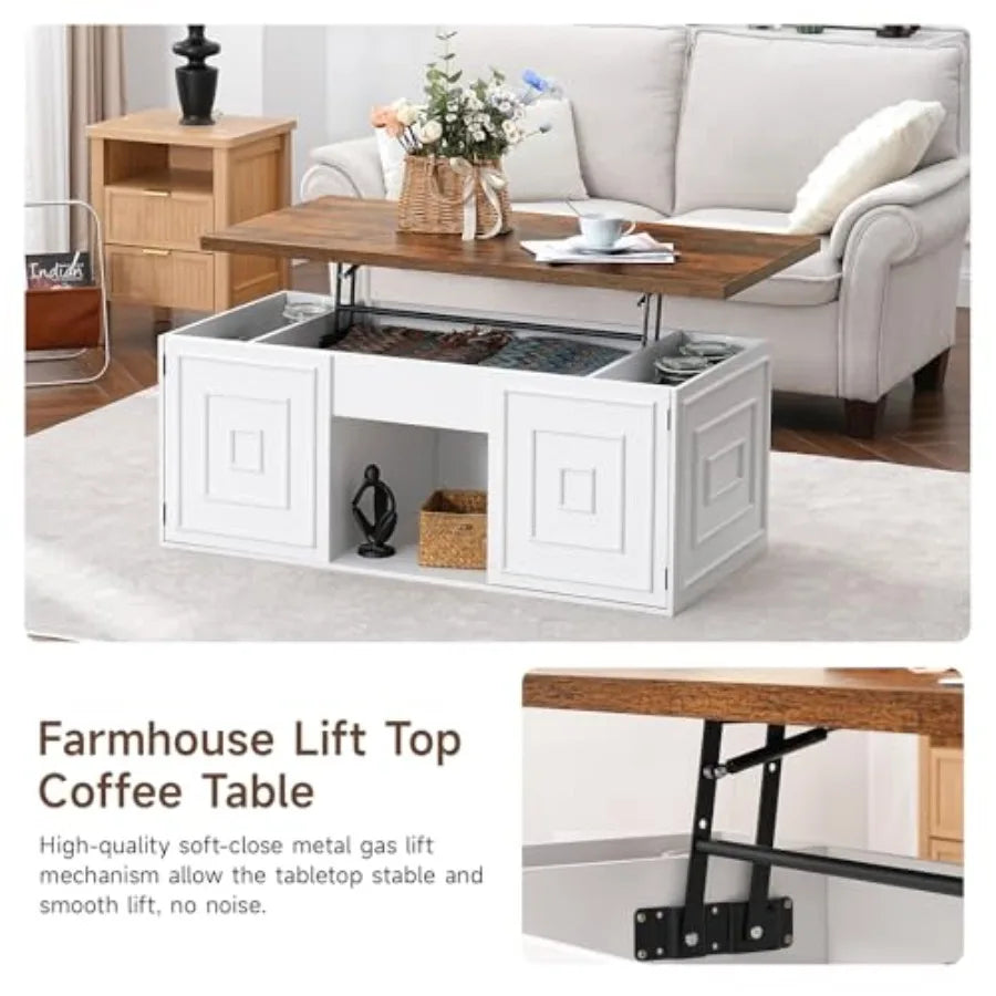 Lift Top Coffee Table with Storage 48 Rustic Center Table with Hidden Storage Compartment and 2 Cabinet White Coffee Table Conv
