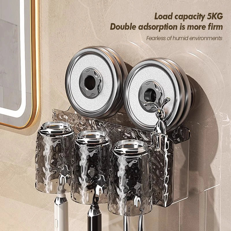 Bathroom Toothbrush Holder With Glacier Pattern Wall Mounted Non Perforated Suction Cup Storage Rack Toothbrush Set Storage Rack