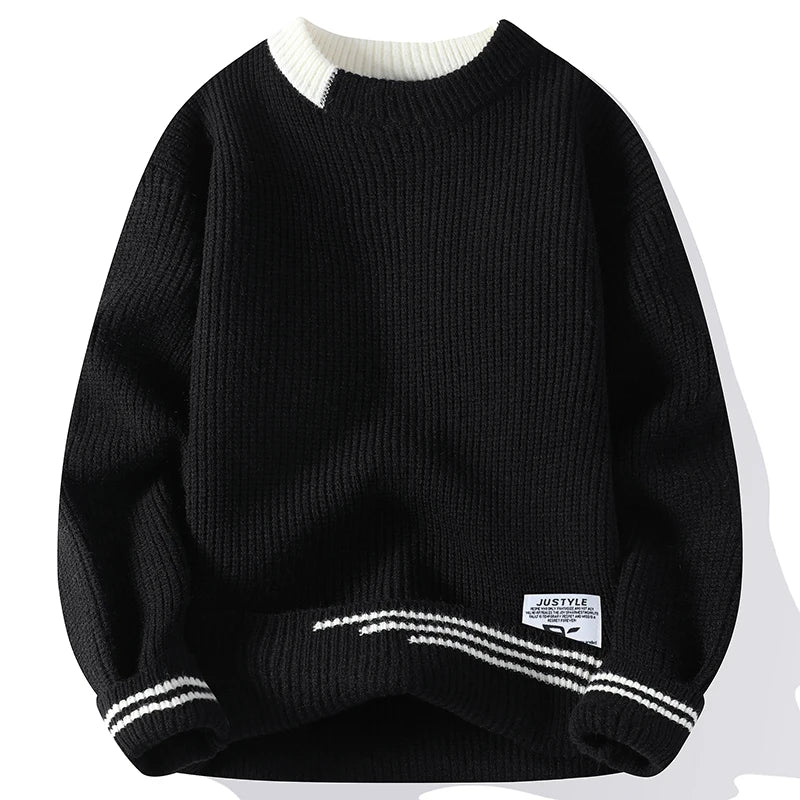 Men Retro Color Collision Twist Sweater Loose Fit Round Neck Knit Jumper Pullover Autumn Winter Casual 4 Colors Knitted Sweaters
