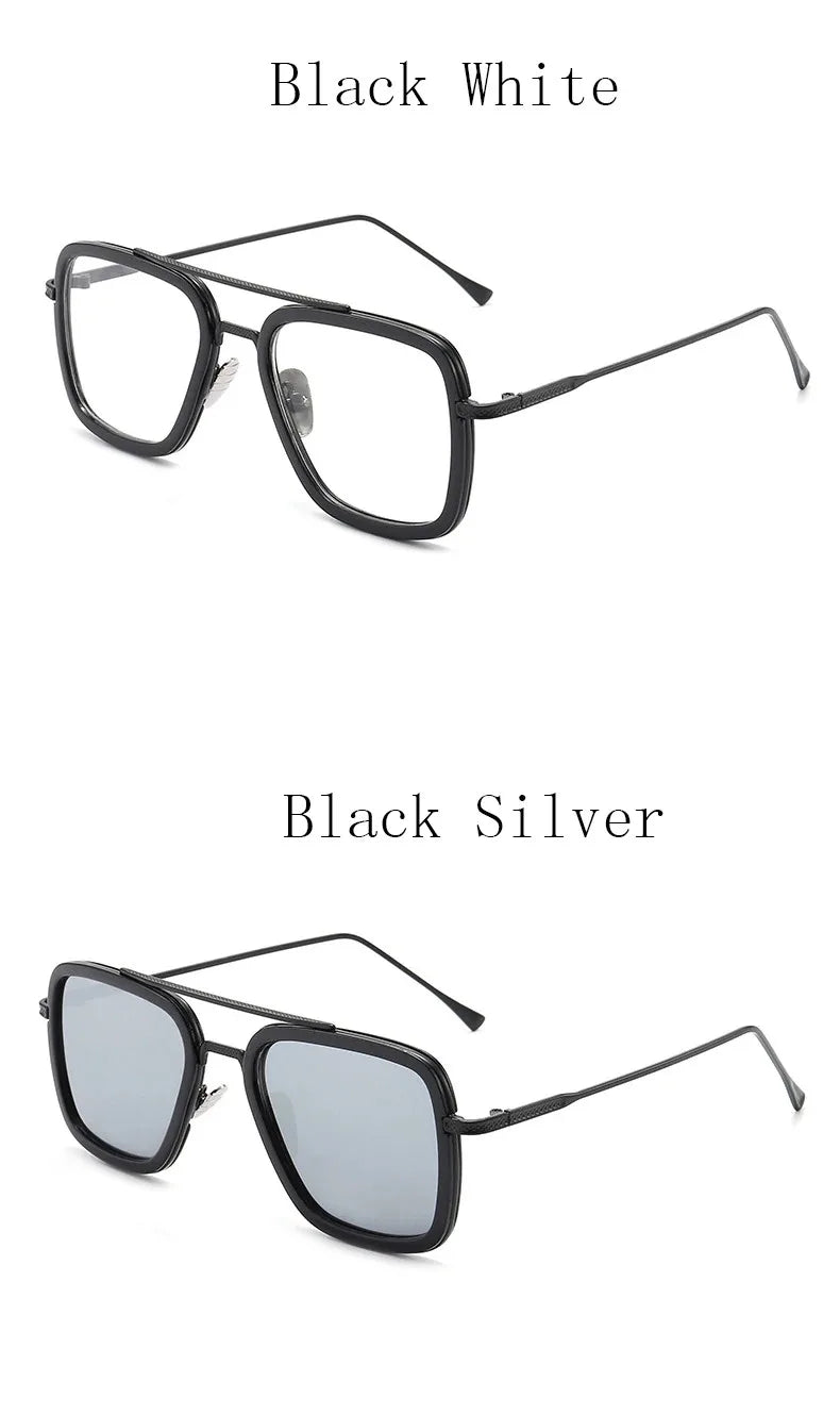 Tony Stark Robert Downey Square Sunglasses for Men Women Fashion Classic Vintage Design Metal UV400 Transparent Sun Glasses 2025