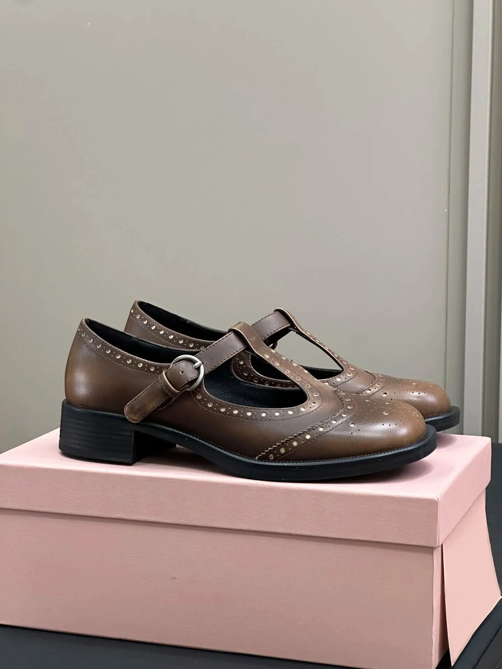 Women's Shoes Mary Jane Leather T-strap Brogue Shoes Monk Strap