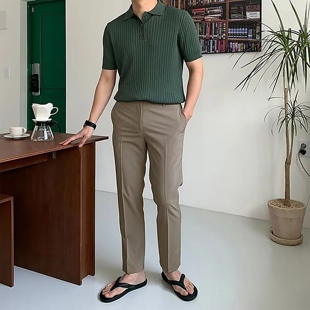 Men's Short Sleeve Summer Outdoor Leisure Knitted Short Sleeve Breathable Comfortable Stretch Polo Shirt US Size