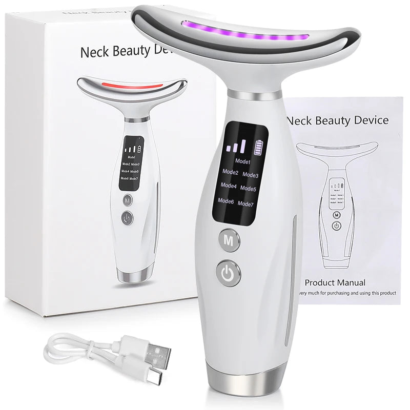 7-color LED facial massage device - USB rechargeable beauty instrument, multi-functional beauty tool, suitable for Christmas