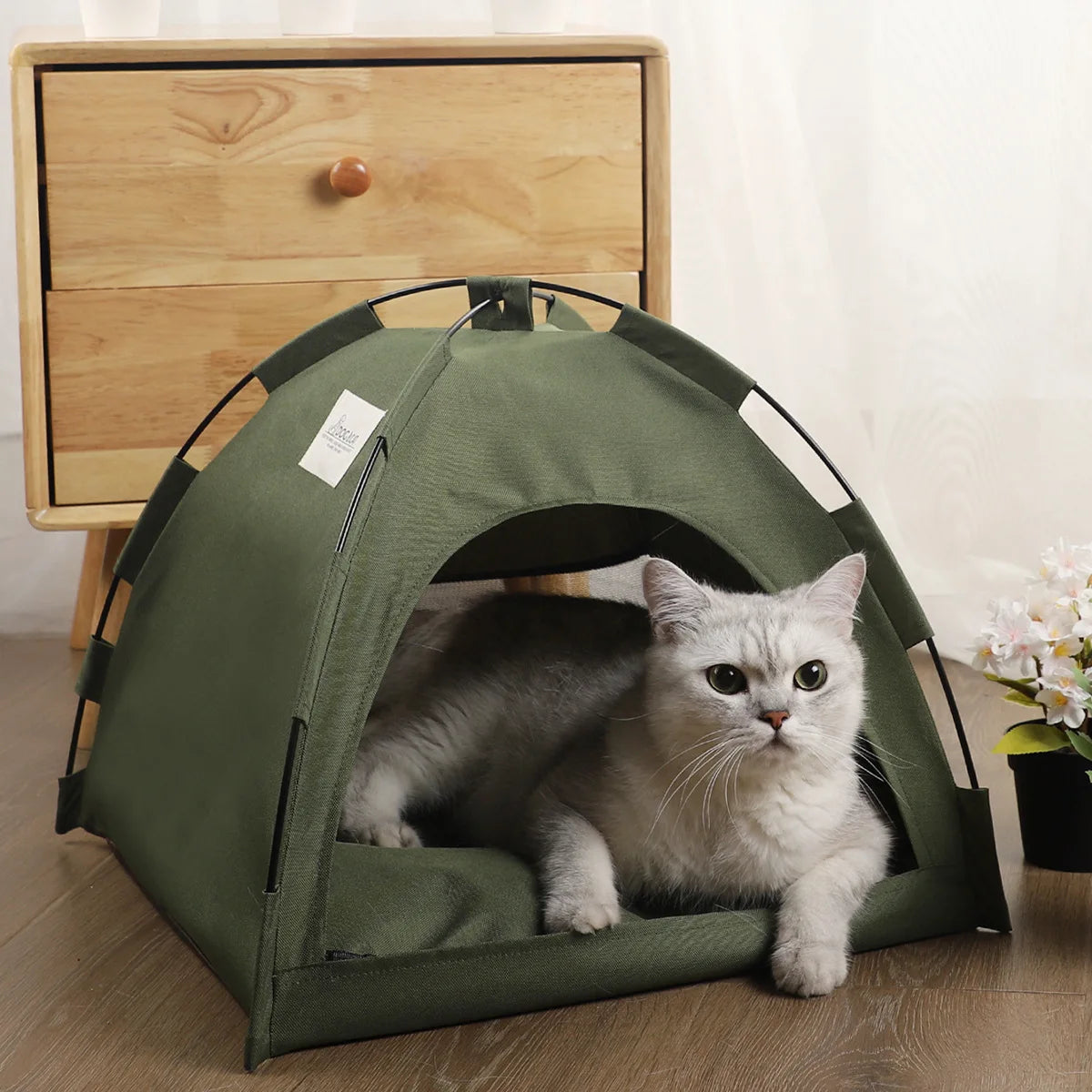 Cat Tent House,Portable Canvas Dog Teepee with Cushion Indoor or Outdoor Pet Tent House for Cats,Dogs Puppies and Small Animals