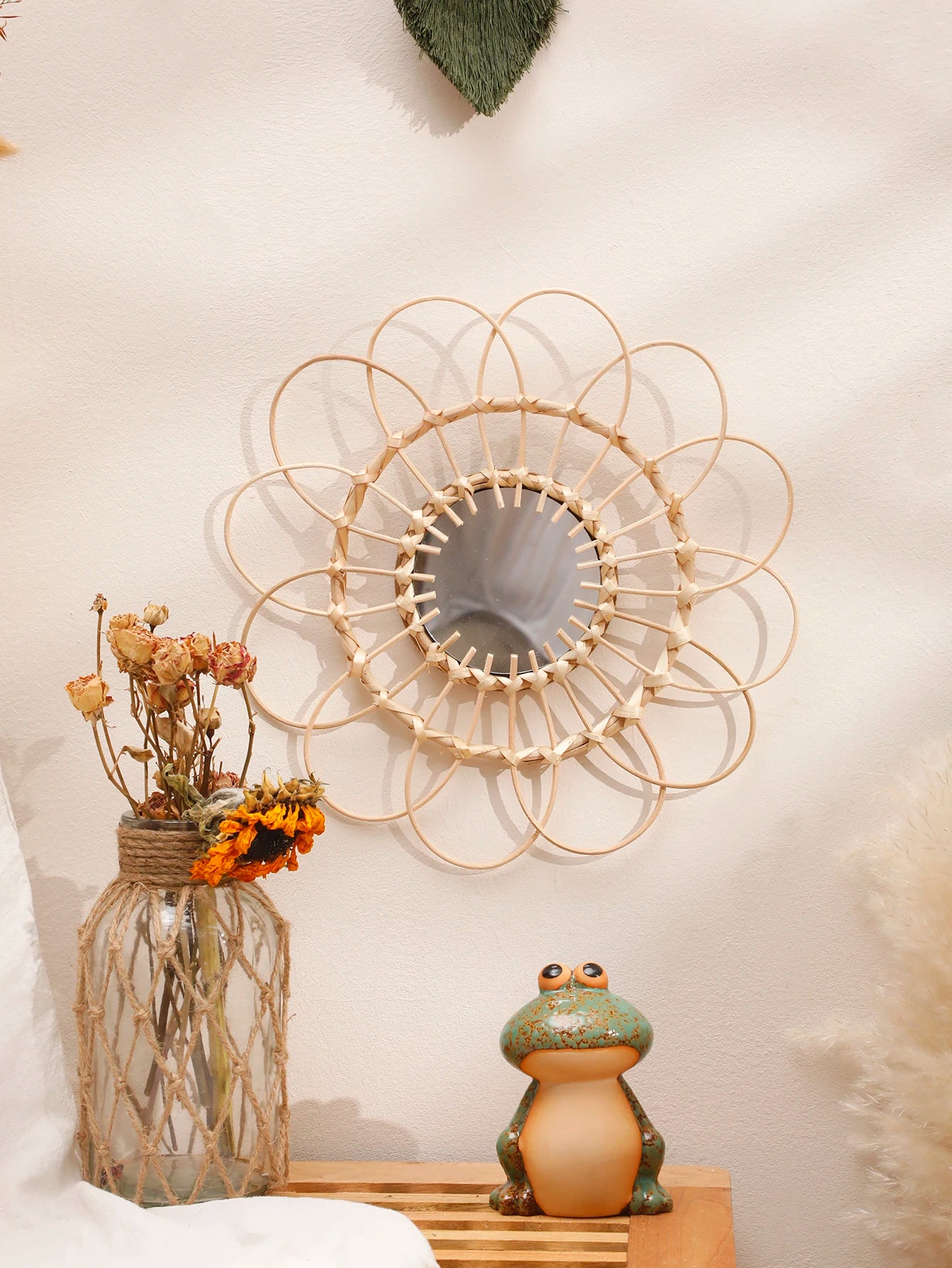 Decorative Mirror Hand Woven Wall Art Wall Mirror Handmade Mirror Wall Decor Room Decors Aesthetic for Bedroom Living Room Gift