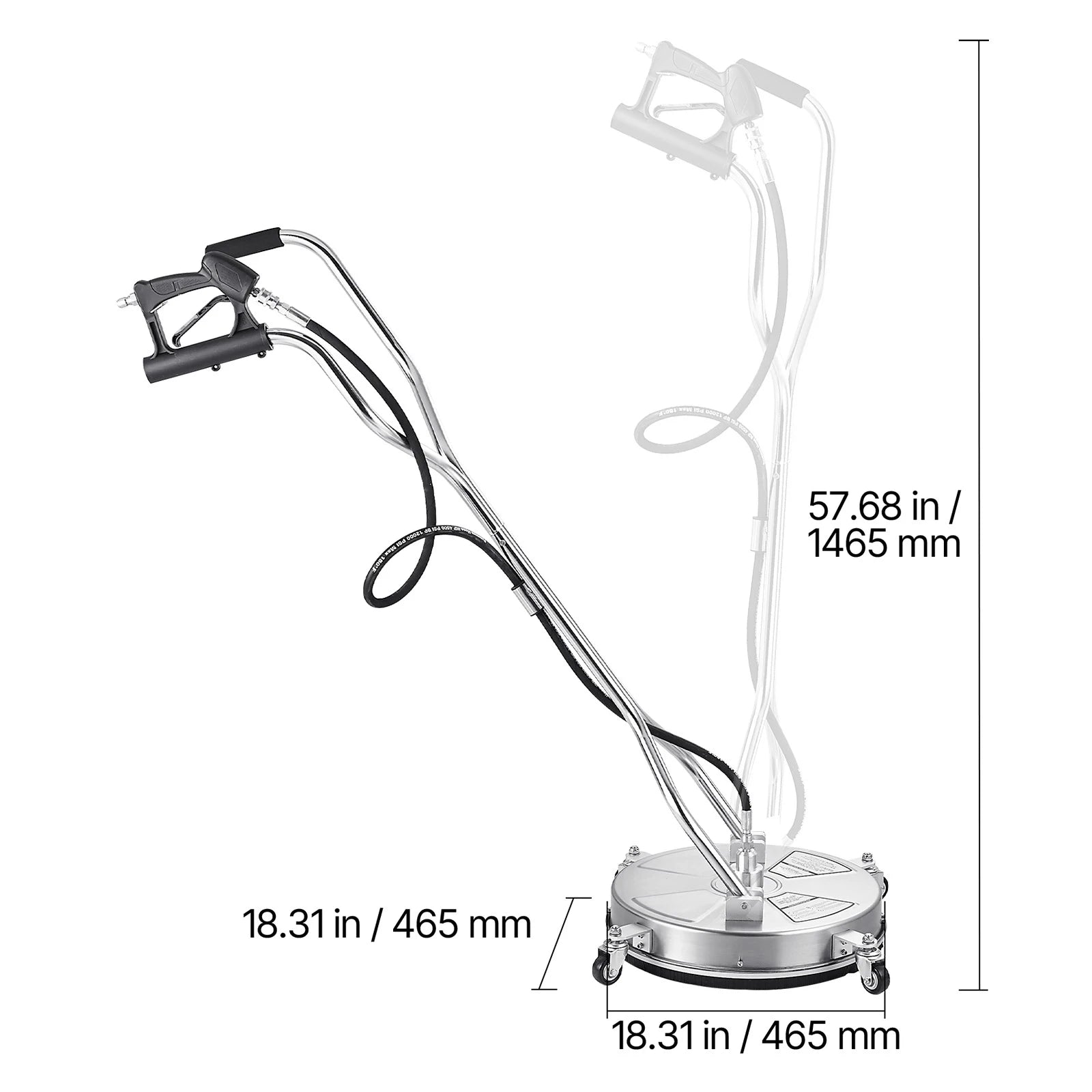 SucceBuy Pressure Washer Surface Cleaner PE/Stainless Steel Pressure Washer Attachments with 4 Wheels for Concrete Patio Deck