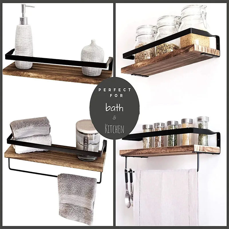 Bathroom Items Kitchen Solid Wood Bore Storage Shelf Floating Wall Shelves Accessories Organizer Hardwares Hardware Fixture Home