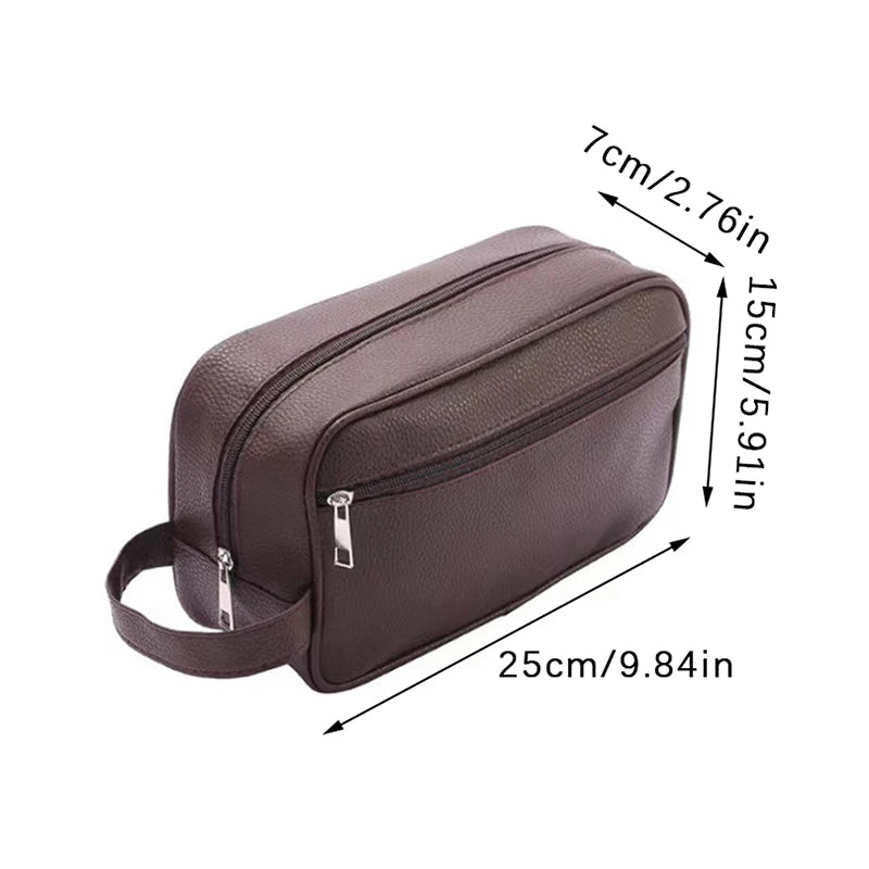 Men Business Travel Bag Zipper Makeup Bags PU Leather Travel Toiletry Bag Large Capacity Cosmetics Organizer Storage Pouch