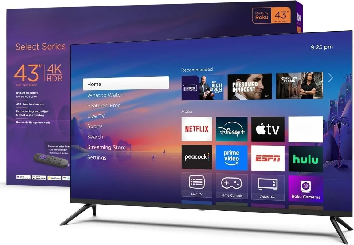 Smart TV 2025 – 43-Inch Select Series, 4K HDR TV – with Enhanced Voice Remote – Flat Screen LED Television with Wi-F