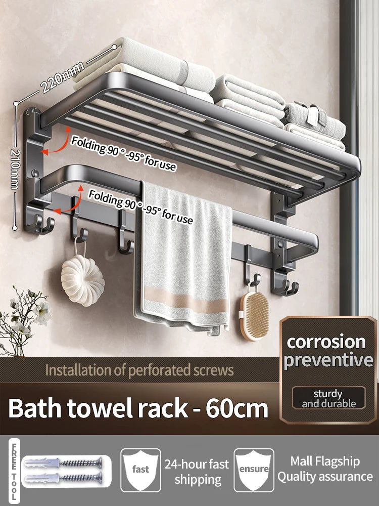 Upgrade And Thicken Grey/Black 40CM-60CM Towel Rack Space Aluminum Toilet Storage Rack Wall Mounted BathTowel Rack