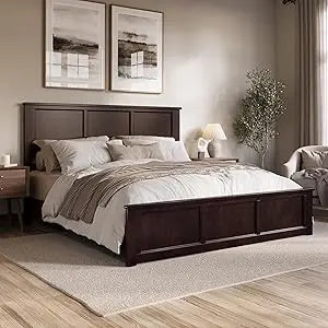 Walnut AFI Charlotte King Size Solid Wood Platform Bed with Matching Footboard