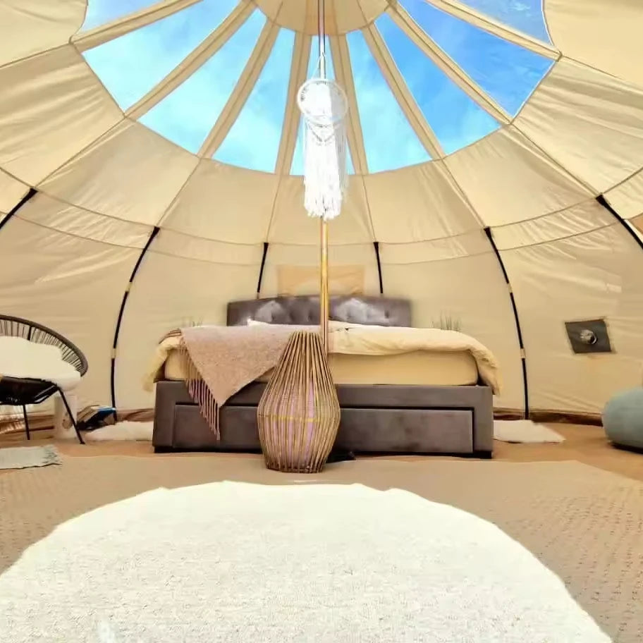 Outdoor camping glamping luxury safari waterproof breathable yurt tent cotton canvas bell tent