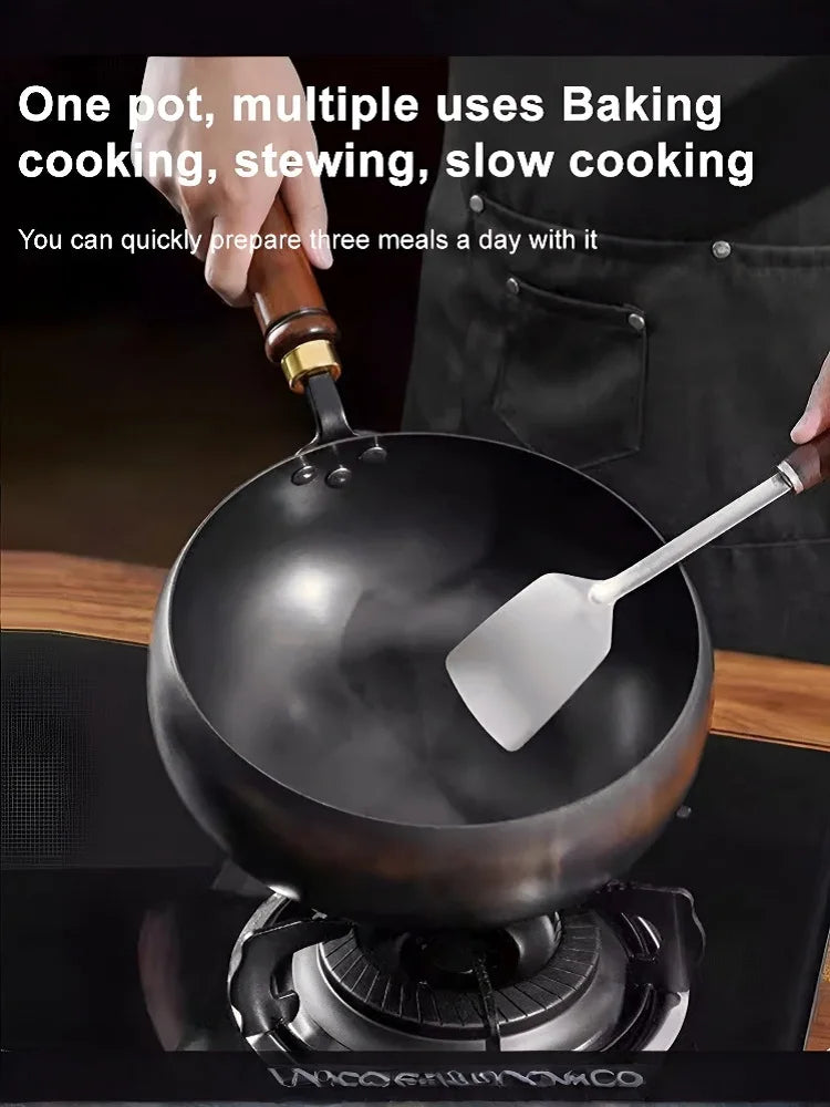 Big Belly Pot Deepened Non-stick Iron Pot Flat Bottom Uncoated Small Frying Pan Iron Pan with Lid Uncoated Frying Pan Big Belly