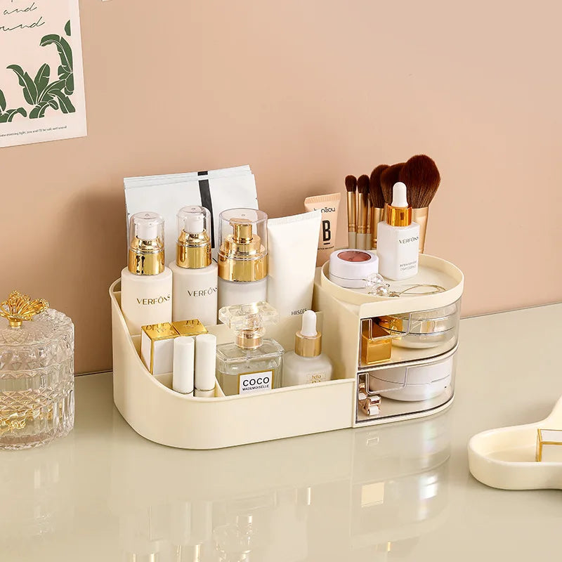 Capacity Cosmetic Storage Box with Clear Drawer - Multi-functional Makeup Organizer for Dressing Table Skincare Products