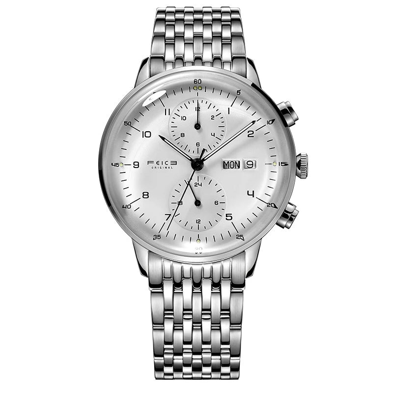 FEICE Men’s Watches Automatic Bauhaus WristWatch Stainless Steel Mechanical Dress Watches for Men with Leather Bands Date FM121