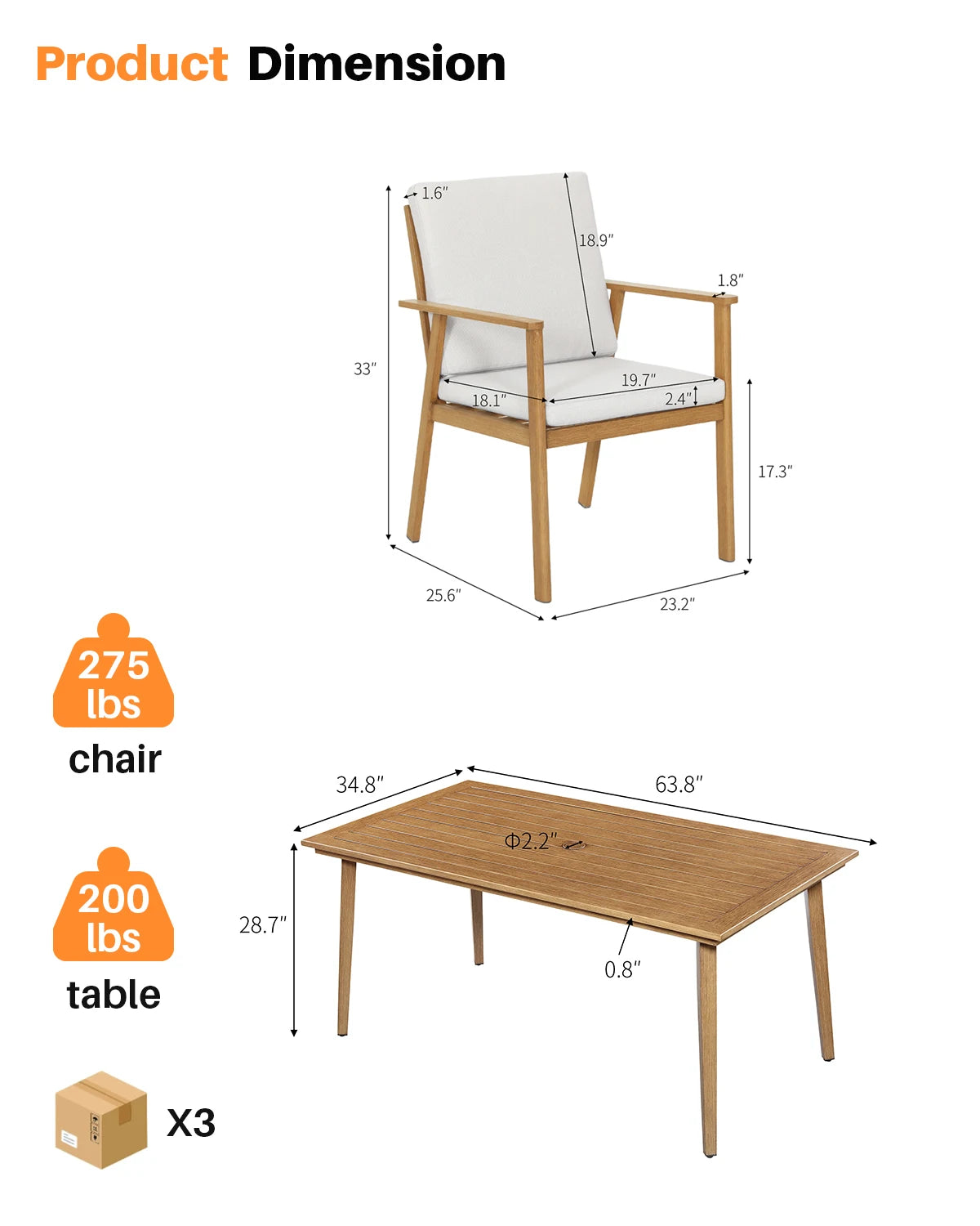 SeeHill 7 Pieces Patio Dining Set for 6, Outdoor Aluminum Dining Patio Table Furniture Set with Umbrella Hole for Garden, Teak