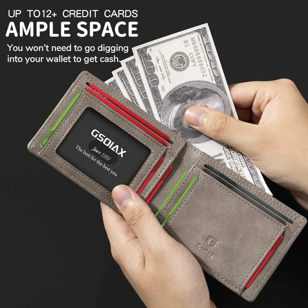 Mens Slim Wallet RFID Blocking Bifold wallets for men Minimalist Genuine Leather Carbon Fiber Card Holder Money Clip Thin Mens w