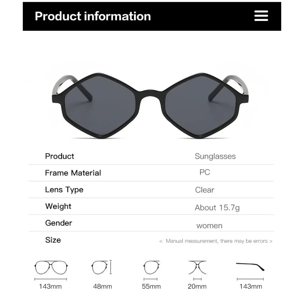 2025 Sunglasses for Women Rhombus Clear Blue Sun Glasses Irregular Vintage Small Frame Goggle UV400 Ladies Lentes De Sol Mujer