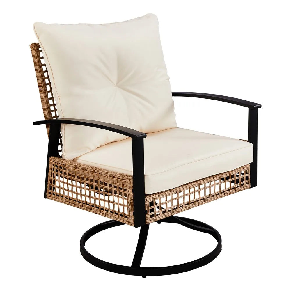 Set of 3 In/Outdoor Garden Swivel Rocker Patio Chair and Table 360Degrees Yellow