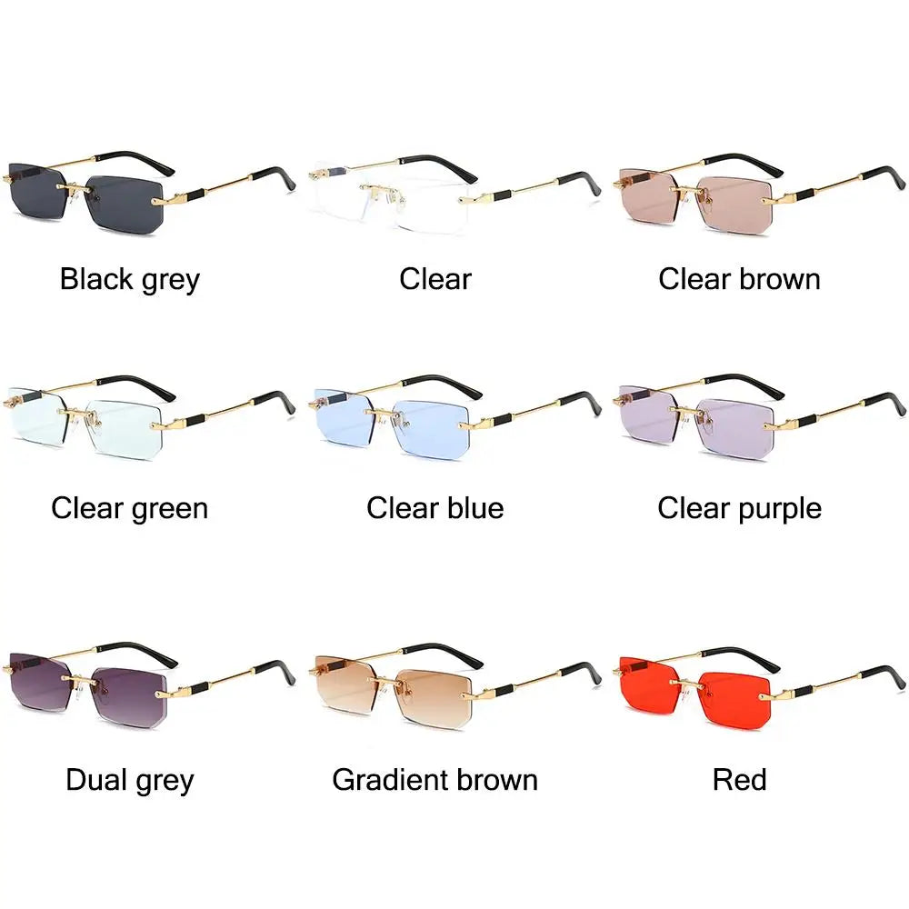Trendy Rimless Sunglasses for Women Men Rectangle Fashion Shades Small Square UV400 Sun Glasses For Female Male Traveling Oculos