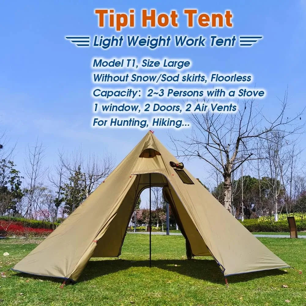 4 Persons 5lb Lightweight Tipi Hot Tents with Stove Jack, 7'3" Standing Room, Teepee Tent for Hunting Family Team Backpacking Ca