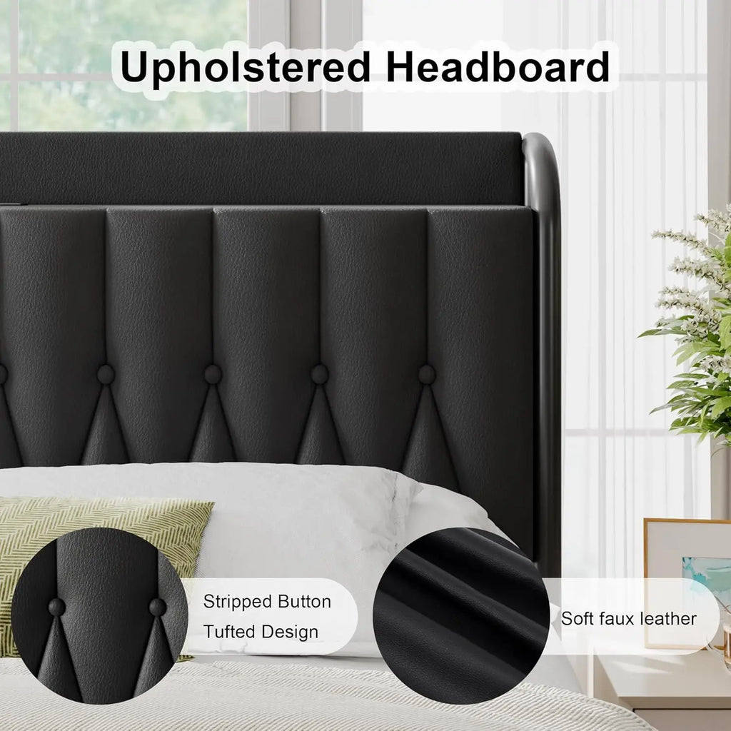 full-king Size Bed Frame with Fast Charging Station, 12" Underbed Storage Space, Easy Assembly, Noise-Free, Queen Bed Frame