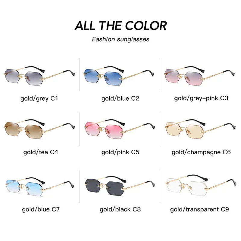 Vintage Rimless Polygon Sunglasses Women Men Luxury Brand Designer Popular Travel Small Frame Sun Glasses Ladies