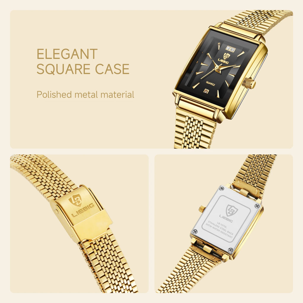 LIEBIG Ladies Watches Elegant Quartz Wristwatches Simple Fashion Automatic Watches For Women Stainless Steel Strap Time Watch