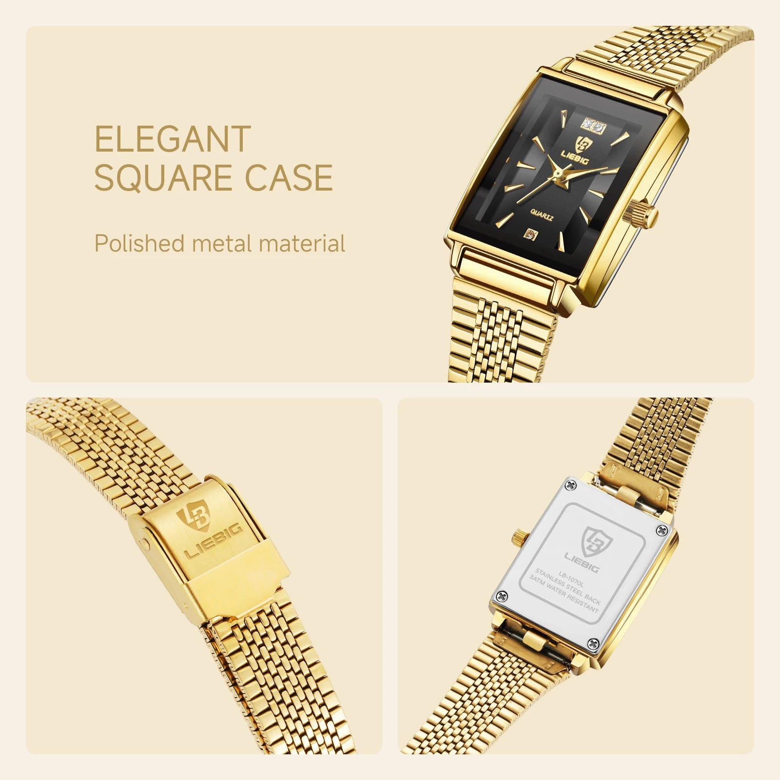 LIEBIG Ladies Watches Elegant Quartz Wristwatches Simple Fashion Automatic Watches For Women Stainless Steel Strap Time Watch
