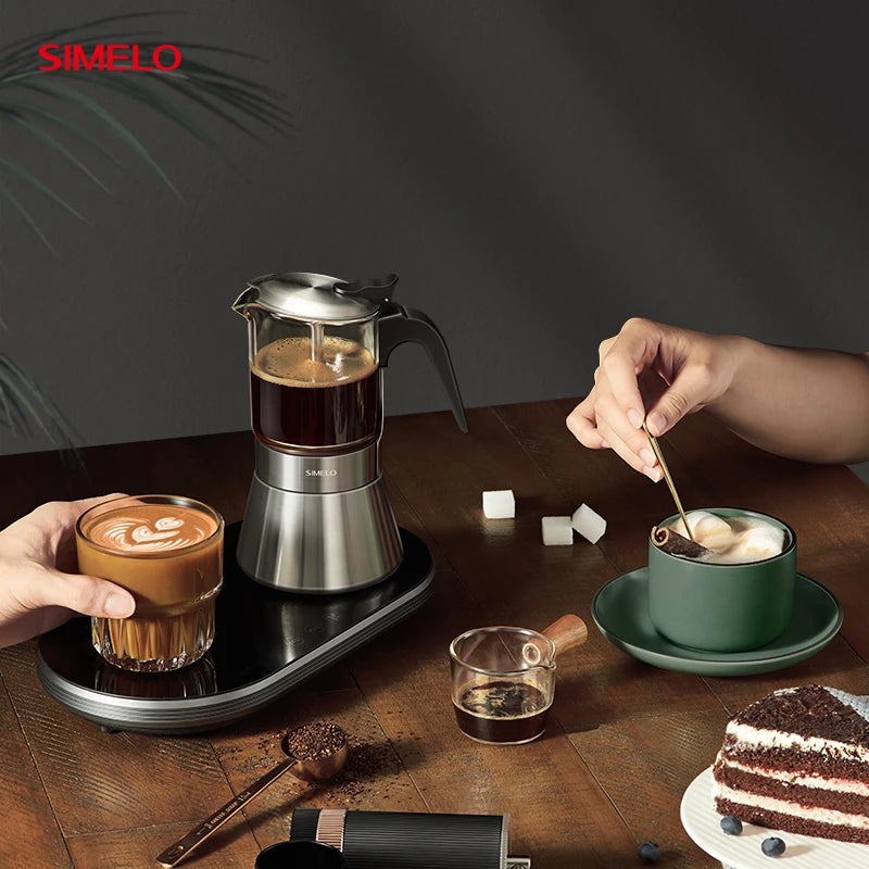 SIMELO Double Valve Moka Pot Stainless Steel Household Coffee Maker Italian Espresso Extraction Machine for Coffee Lovers