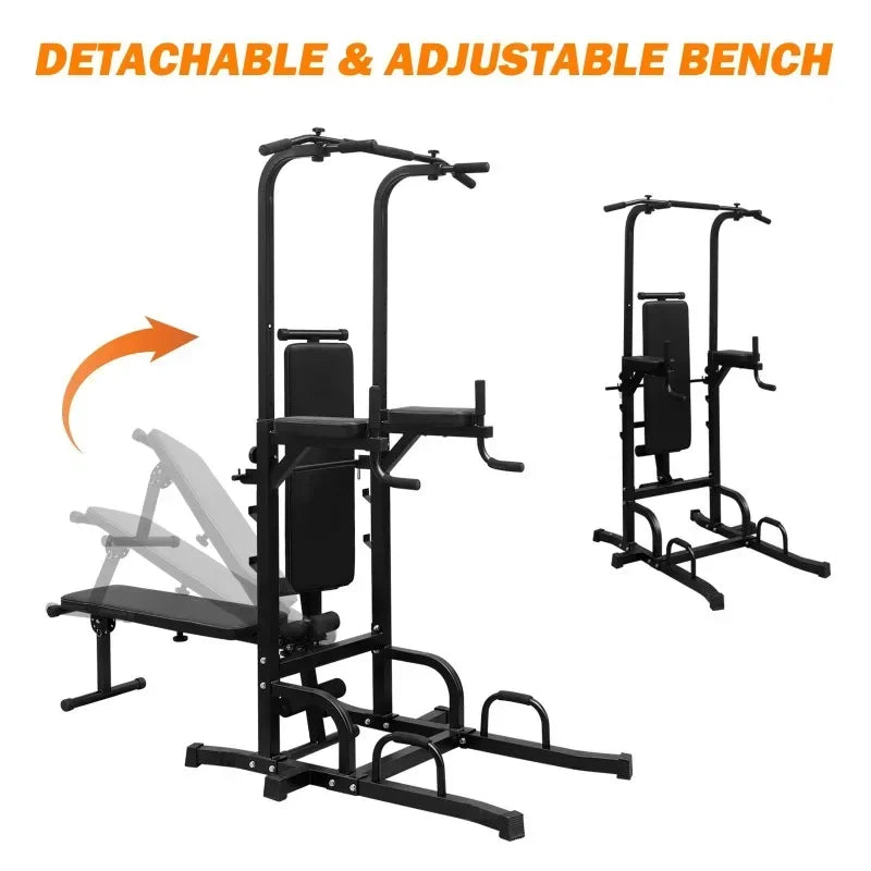 Power Tower Dip Station with Bench Pull Up Bar Heavy Duty Multi-Function Fitness Training Equipment for Home Office Gym