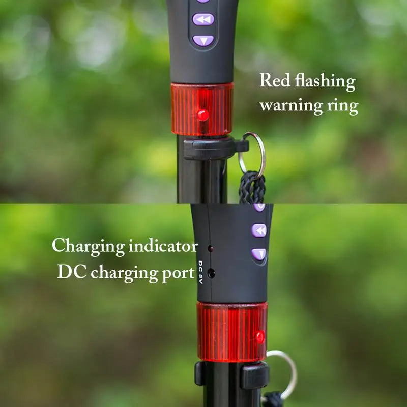 Hiking Adjustable Folding Cane With Alarm LED Light Radio And Cushionable Handle Safety Outdoor Walking Stick Emergency Tools