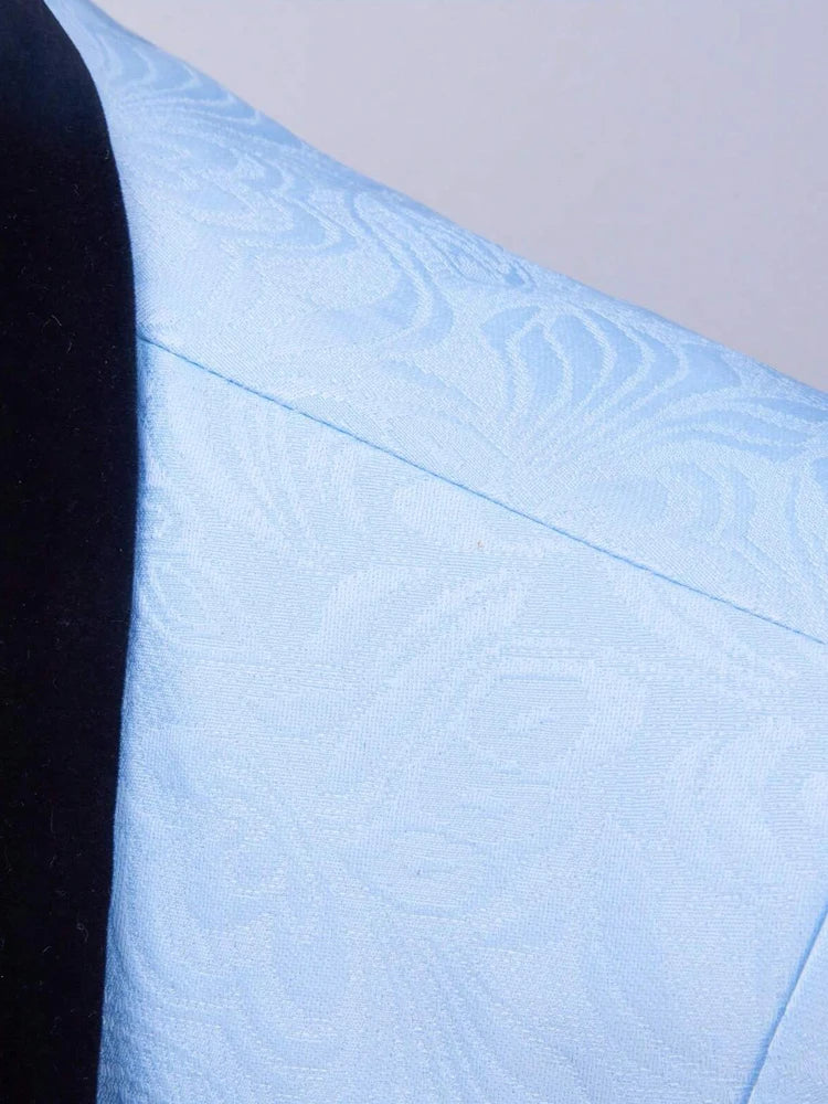 Men's three-piece floral jacquard slim-fitting suit set, including paisley pattern suit jacket, vest, and pants, suitable for ba