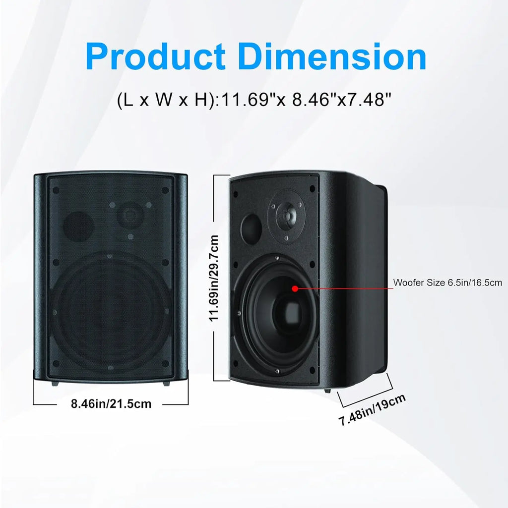 Herdio 6.5" 400W 2PCS Indoor Outdoor Bluetooth Speakers Wall Mount Speakers Waterproof Weather Resistant For Patio Garage Home