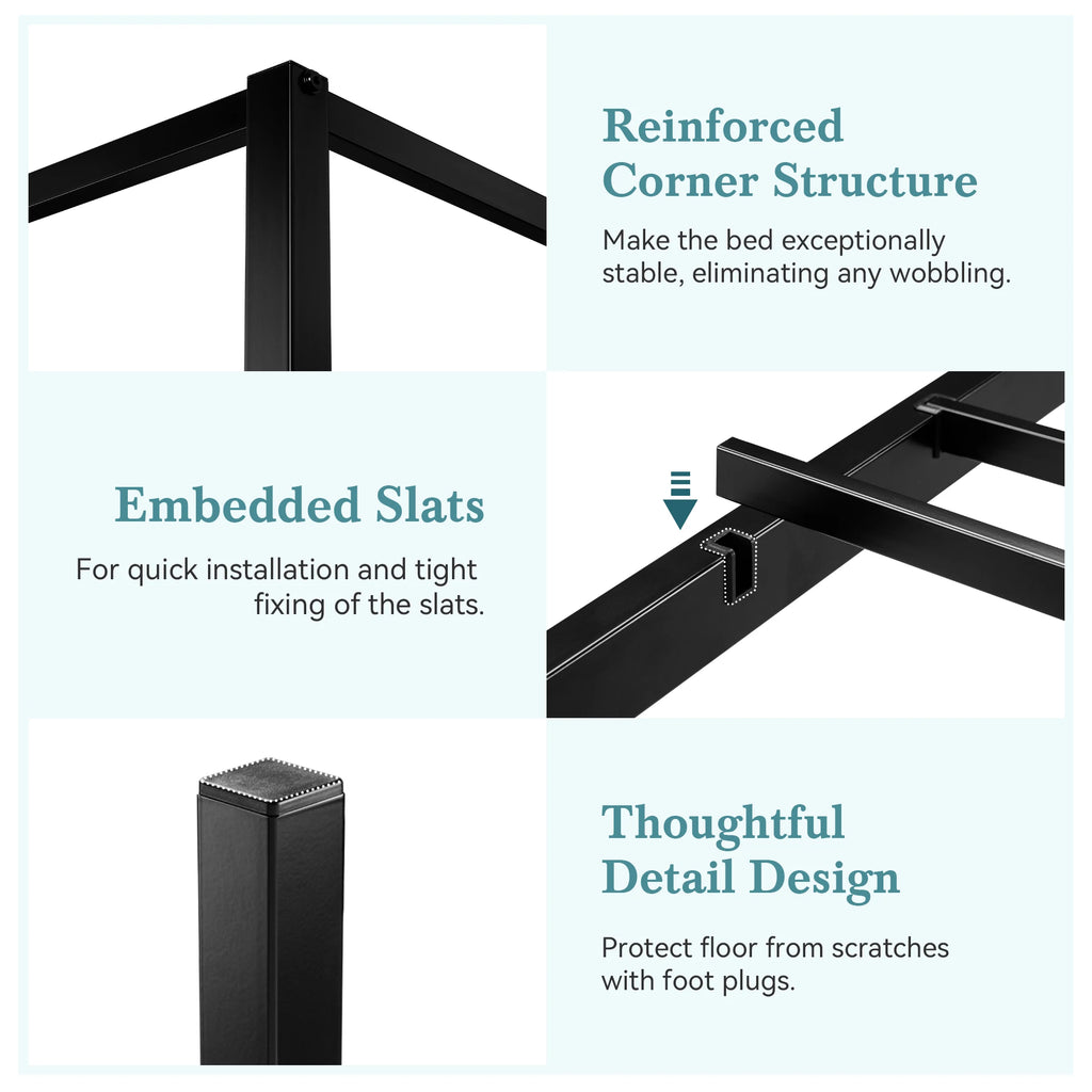 HOOMIC Canopy Bed Frame, Enhanced 4-Poster, 3-Metal Crossbar, No Box Spring Needed, Easy Assembly Allewie
