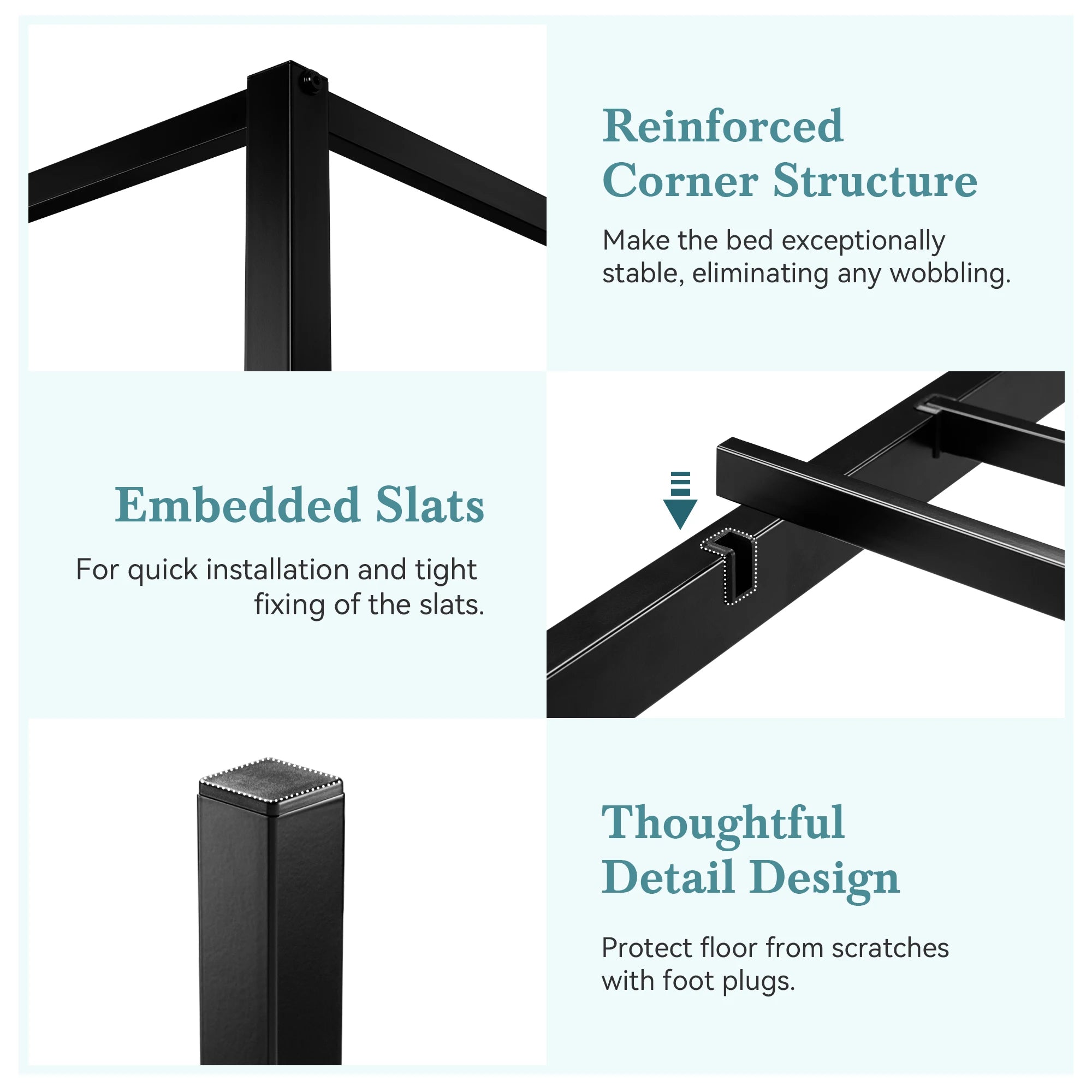 HOOMIC Canopy Bed Frame, Enhanced 4-Poster, 3-Metal Crossbar, No Box Spring Needed, Easy Assembly Allewie