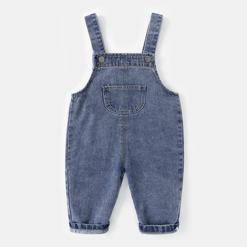 New Spring Kids Pants Baby Girls Overalls Boys Solid Denim Jumpsuits Children Trousers 0-5Y