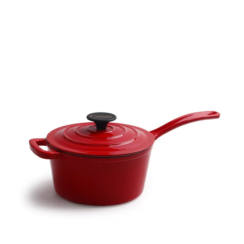 Enameled Cast Iron Saucepan 2 Quart Sauce Pan Nonstick Enamel Coating Pot For Stove Top and Oven Cooking Even Heat Distribution