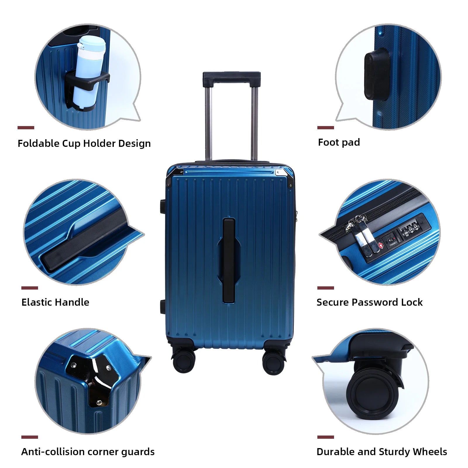 Unisex 20''Carry-on Luggage with Portable Hook & Removable Wheels Anti-collision Corner Sturdy Handle Suitcase For Solo Trip