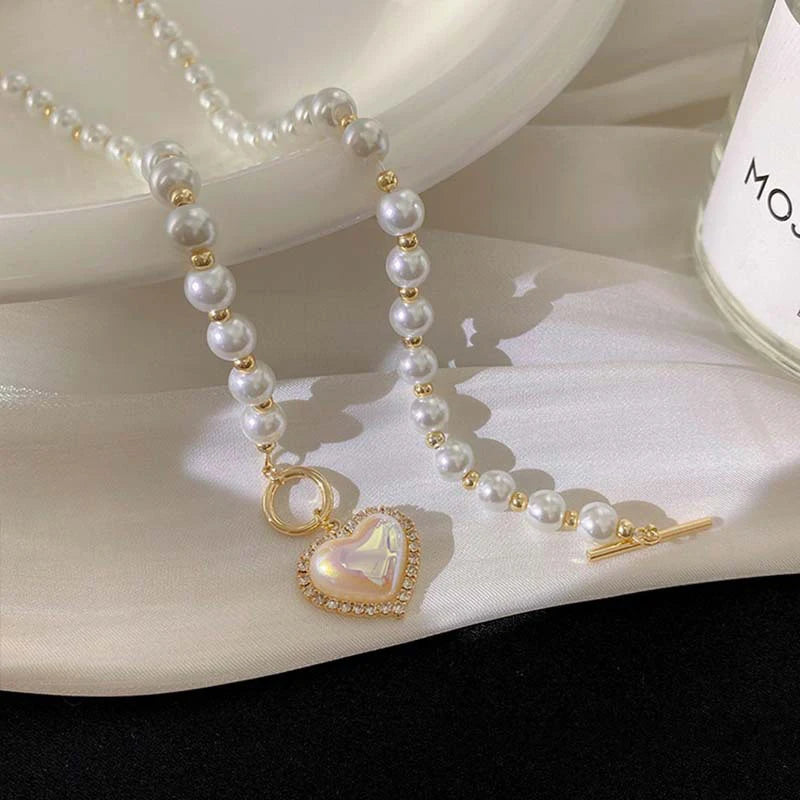 Imitation Pearl Love Necklace Cool and Sweet Simple Gold Pearl Necklace