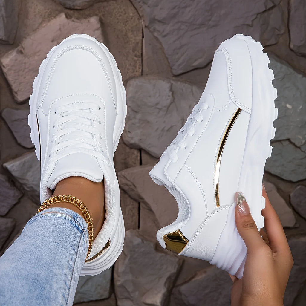 Women's Solid Color Casual Sneaker, Lace-up Lightweight Soft Sole Walking Shoes, Low-Top Comfortable Training Shoes