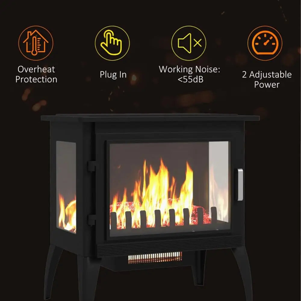 1000W/1500W 24 Freestanding Electric Fireplace Heater with Realistic Flame & Adjustable Temperature - Black