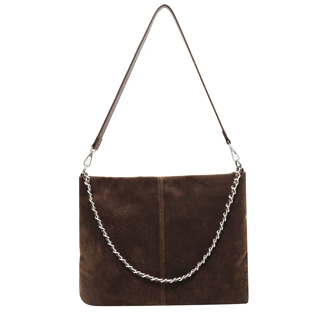 Women Suede Shoulder Bag with Inner Pocket Crossbody Purse Zipper Closure Hobo Bag Handbag Trendy Clutch Purse for Work Travel