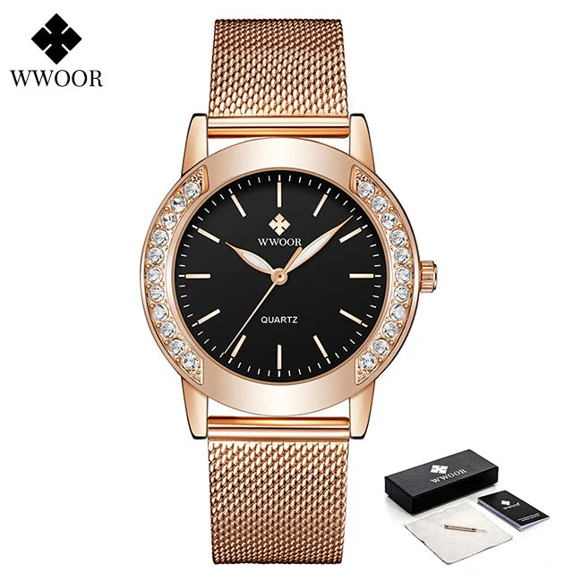 Diamond Watch For WWOOR Women Dress Simple Clock Ladies Quartz Bracelet Wristwatch Elegant Watches Gift For Women Reloj Hombre
