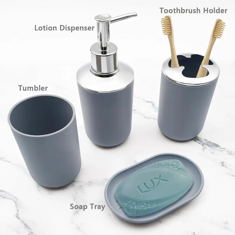 Bathroom Accessory Set 4 pcs Shatter-Resistant Resin Lotion Soap Dispenser Toothbrush Holder Soap Dish Bathroom Decor Gift