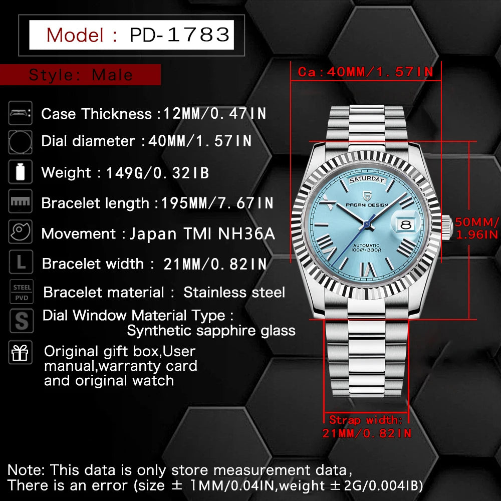 PAGANI DESIGN 2025 DD40 Men's Watches Luxury Automatic Watch Men AR Sapphire Glass Mechanical Wristwatch Men 10Bar Japan NH36A