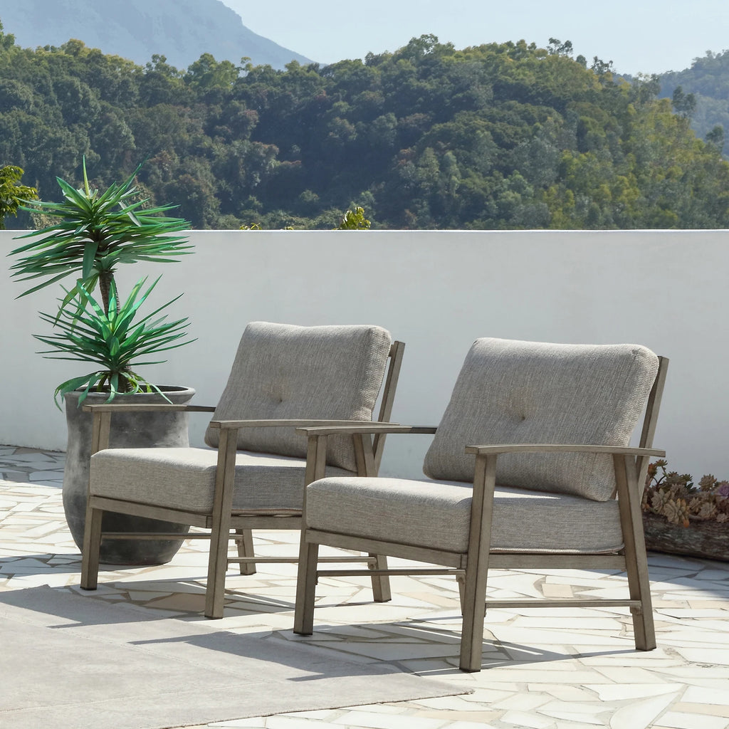 SeeHill Outdoor Patio Chairs Set of 2, 2 Pieces Patio Aluminum Armchair Conversation Sofa Chairs for Poolside, Garden, Limed Oak